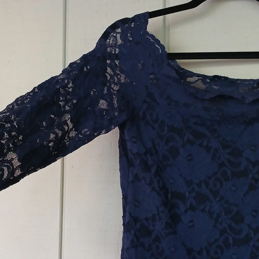 Torrid NWT Navy Blue Lace Boatneck Top Lace Long Sleeves Size 0 Large - Picture 5 of 11